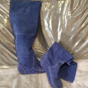 Blue Over the Knee Suede Boots with Slouchy Style
